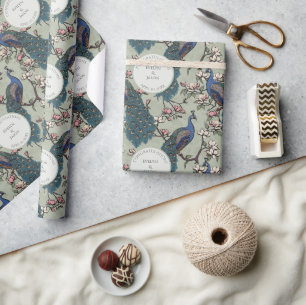 Blumen-Salbei-Verlobung Pfauen-Geschenkpapier Geschenkpapier