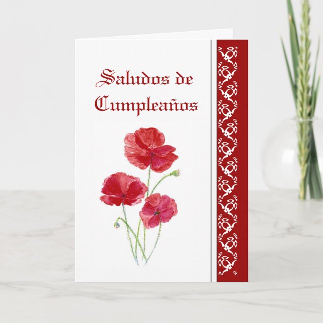 Blumen Saludos de   Cumpleaños Red PoppiesGarden Karte (Vorderseite)