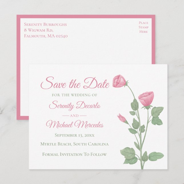 Blumen Save the Date Rosa Frühlingsblumen Hochzeit Ankündigungspostkarte (Vorne/Hinten)