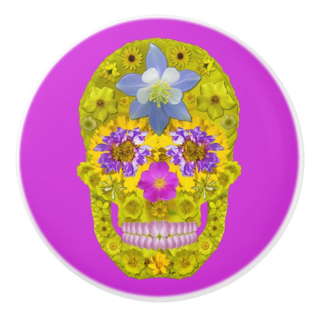 Blumen-Schädel 3 Keramikknauf (Vorderseite)
