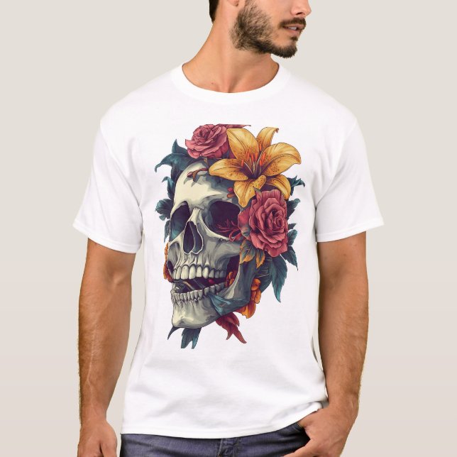 Blumen-Schädel-Blüte T-Shirt (Vorderseite)
