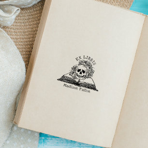 Blumen-Schädel Ex Libris Bibliotheksbuch Gummistempel