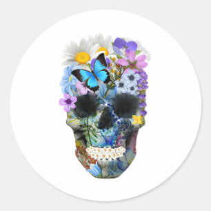 Blumen-Schädel-Shirt Damen Halloween Schädel Blume Runder Aufkleber