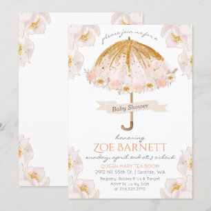Blumen-Schirm-Glitter-Einladung zur Babyparty Einladung