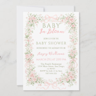Blumen-Schleife Baby in Blüte Mädchen Baby-Party Einladung