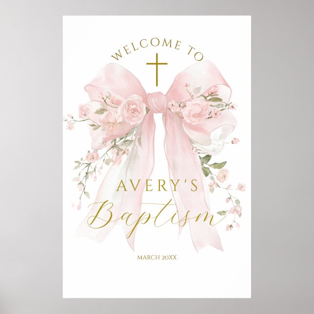 Blumen-Schleife Elegante Blumenmädchen-Taufe Poster (Vorne)