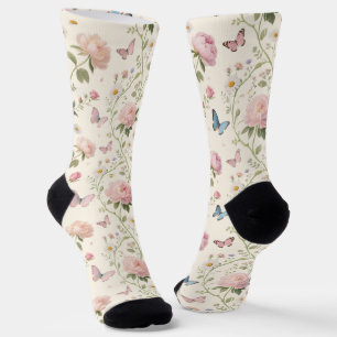Blumen-Schmetterling-Aquarell-Socken Socken