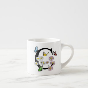 Blumen-Schmetterling-Monogramm Anfangsbuchstabe C  Espressotasse