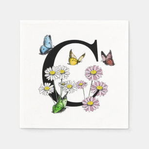 Blumen-Schmetterling-Monogramm Anfangsbuchstabe C  Serviette