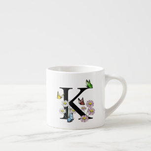 Blumen-Schmetterling-Monogramm Anfangsbuchstabe K  Espressotasse