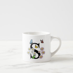 Blumen-Schmetterling-Monogramm Anfangsbuchstabe S  Espressotasse