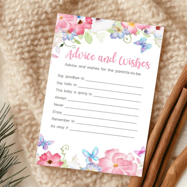 Blumen-Schmetterling-Rat und Wünsche-Spiel (Butterflies Baby Shower Advice and Wishes Game)