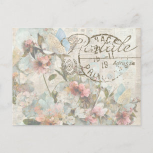 Blumen Schmetterling Shabby Collage Postale Franzö Postkarte