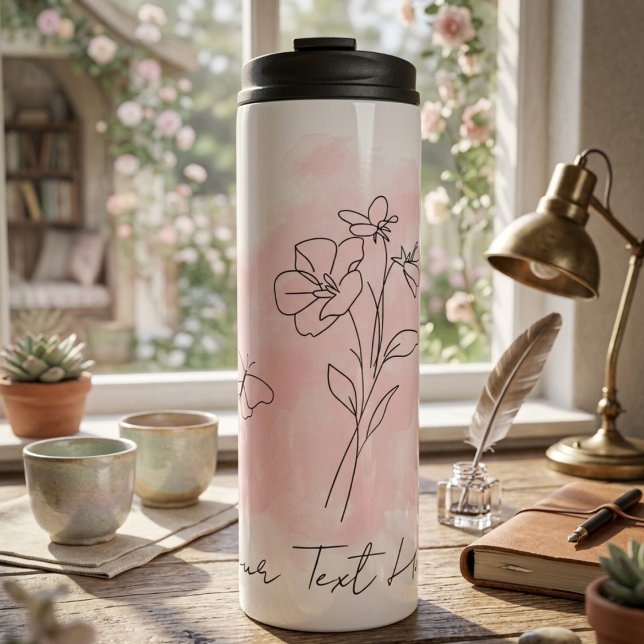 Blumen-Schmetterling-Thermobecher Thermosbecher (Personalized modern minimalist line art thermal tumbler)