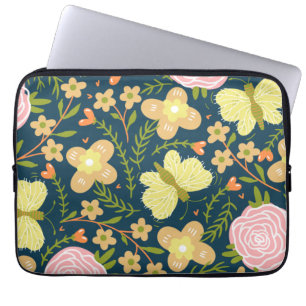 Blumen, Schmetterling und Glamour Nahtlos Elegant Laptopschutzhülle
