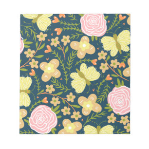 Blumen, Schmetterling und Glamour Nahtlos Elegant  Notizblock