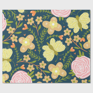 Blumen, Schmetterling und Glamour Nahtlose Eleganz Geschenkpapier