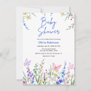 Blumen-Schmetterlinge-Wildblumen-Baby-Party Einladung