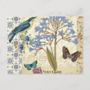 Blumen-, Schmetterlings- und Vogelcollage Postkarte