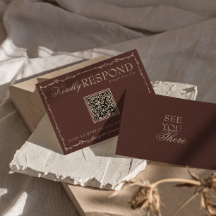 Blumen-Schokoladen-Braun-Old-Money-QR-Code-Hochzei RSVP Karte