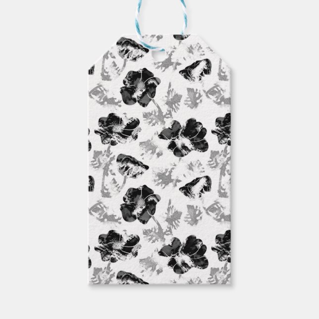 Blumen, Schwarz und Weiß Geschenkanhänger (Vorderseite)