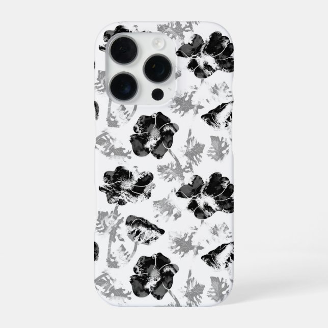 Blumen, Schwarz und Weiß iPhone Hülle (Rückseite)