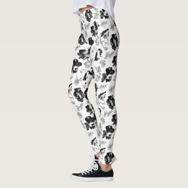Blumen, Schwarz und Weiß Leggings (Links)