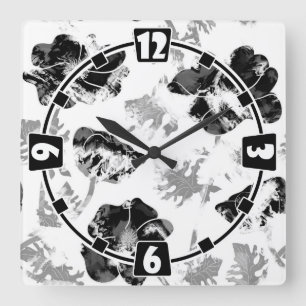Blumen, Schwarz und Weiß Quadratische Wanduhr