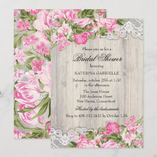 Blumen-Shabby-Chic- und Spitzen-Hochzeitsduscheinl Einladung