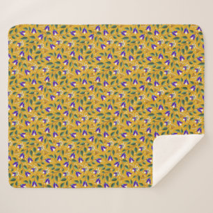 Blumen-Sherpa-Decke in Gelb und Lila Sherpadecke