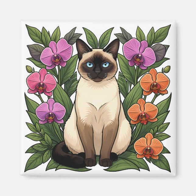 Blumen-Siamkatze-Magnet Magnet (Vorne)