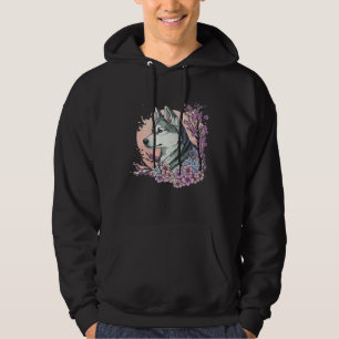 Blumen Siberian Husky Kirschblüten Hund Japanisch Hoodie