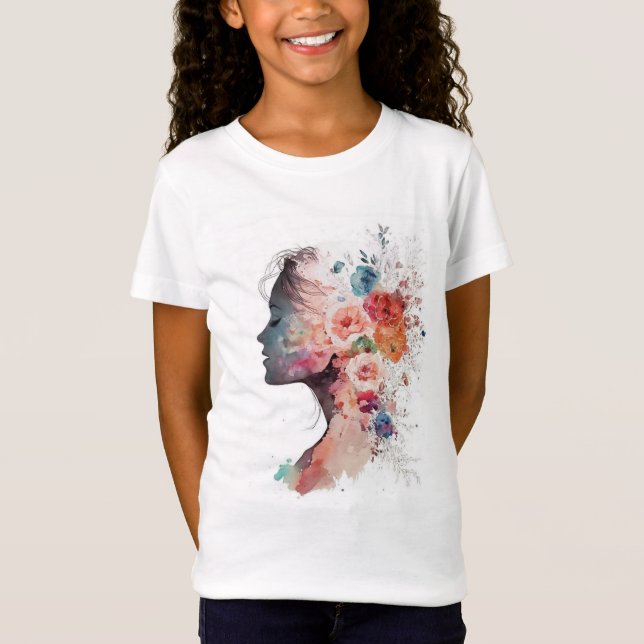 Blumen-Silhouette Frau T-Shirt (Vorderseite)