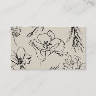 Blumen Skizze Beige Schriftzug Unterschrift Elegan Visitenkarte