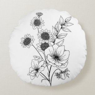 Blumen Skizze Rundes Kissen