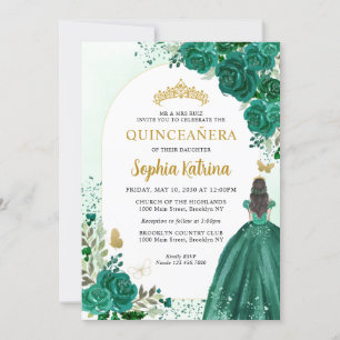 Blumen Smaragdgrün Prinzessin Geburtstag Quinceane Einladung