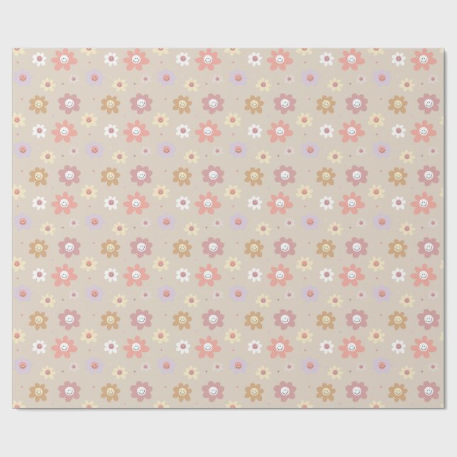 Blumen-Smiley-Geschenkpapier Geschenkpapier (Flach)