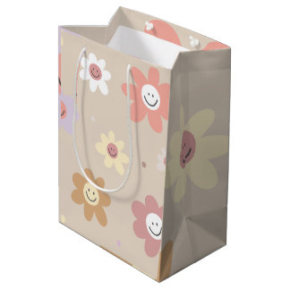 Blumen-Smiley-Geschenkpapier Mittlere Geschenktüte