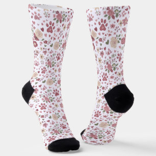 Blumen-Socken mit Pfotenabdruck für Tierliebhaber Socken
