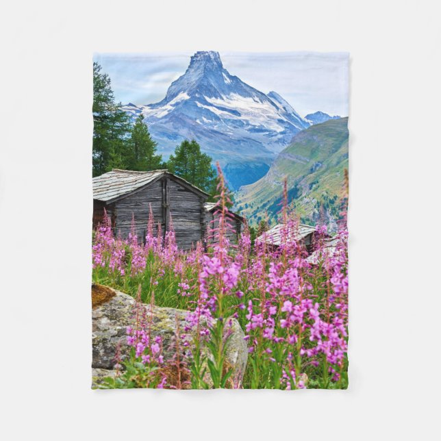 Blumen | Sommermatterhorn Schweiz Fleecedecke (Vorderseite)