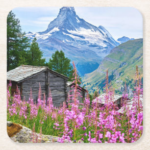 Blumen   Sommermatterhorn Schweiz Rechteckiger Pappuntersetzer