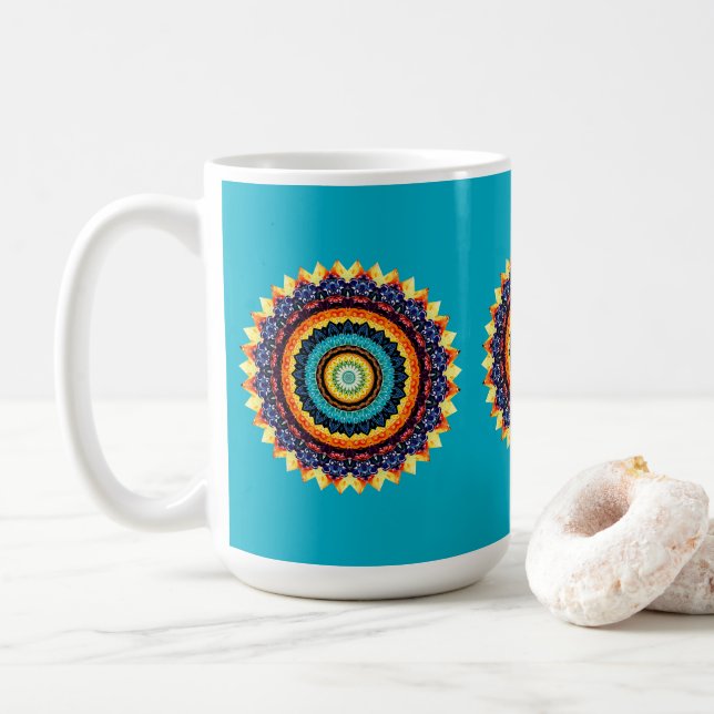 Blumen-Sonne-Mandala-Tasse Kaffeetasse (Mit Donut)