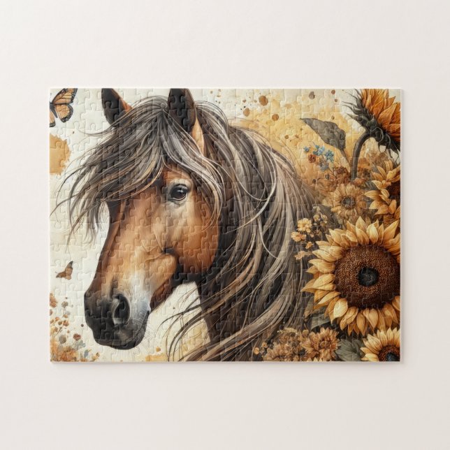 Blumen-Sonnenblumen-Pferd Puzzle (Horizontal)