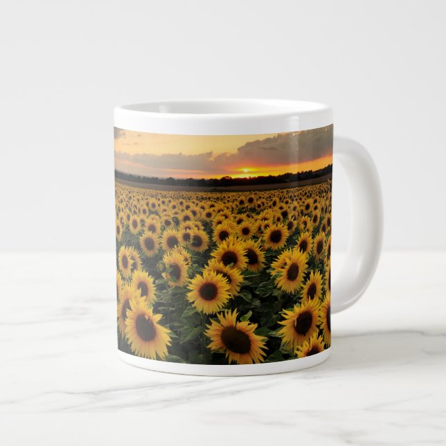 Blumen | Sonnenblumenfeld Jumbo-Tasse (Vorderseite Rechts)