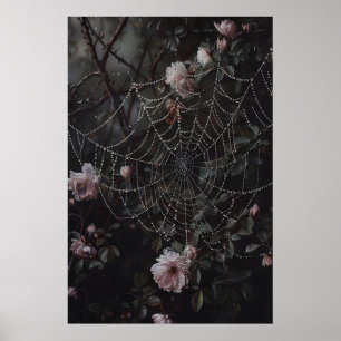 Blumen-Spinnwebendruck, Blumen im Spinnennetz-Druc Poster