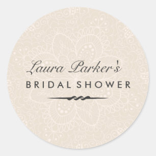 Blumen-Spitze   Creme-Hochzeitsdusche-Aufkleber Runder Aufkleber