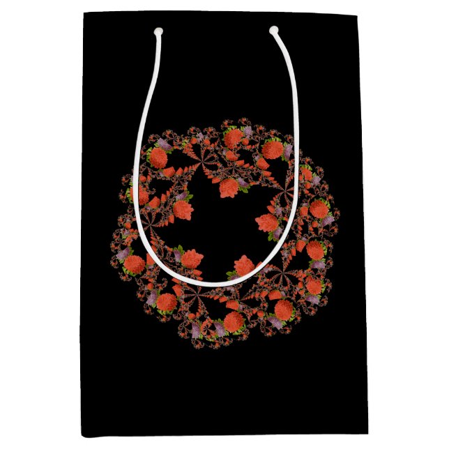 Blumen Star Fraktal rot lila Mittlere Geschenktüte (Vorderseite)