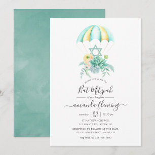 Blumen-Sukkulenten-Strauß Fallschirm Bat Mitzvah Einladung