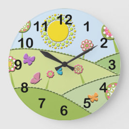 Blumen, Sun und Schmetterlings-Uhr Große Wanduhr