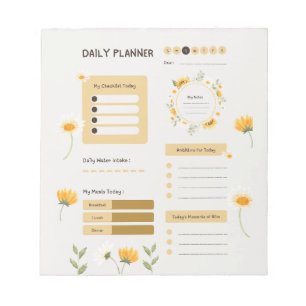 Blumen-Tagesplaner mit Sonnenblumen und Gänseblümc Notizblock